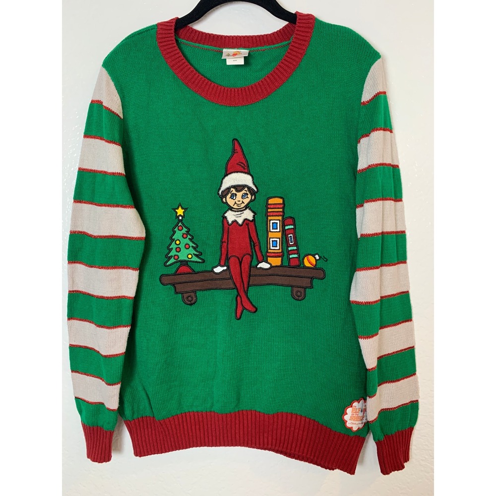 Elf on the Shelf Sweater Women M Green Christmas Holiday Ugly Party Knit Top